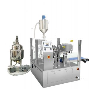 ავტომატური წინასწარ დამზადებული ჩანთების შემავსებელი ლუქის შეფუთვა თხევადი და პასტის შემავსებლით